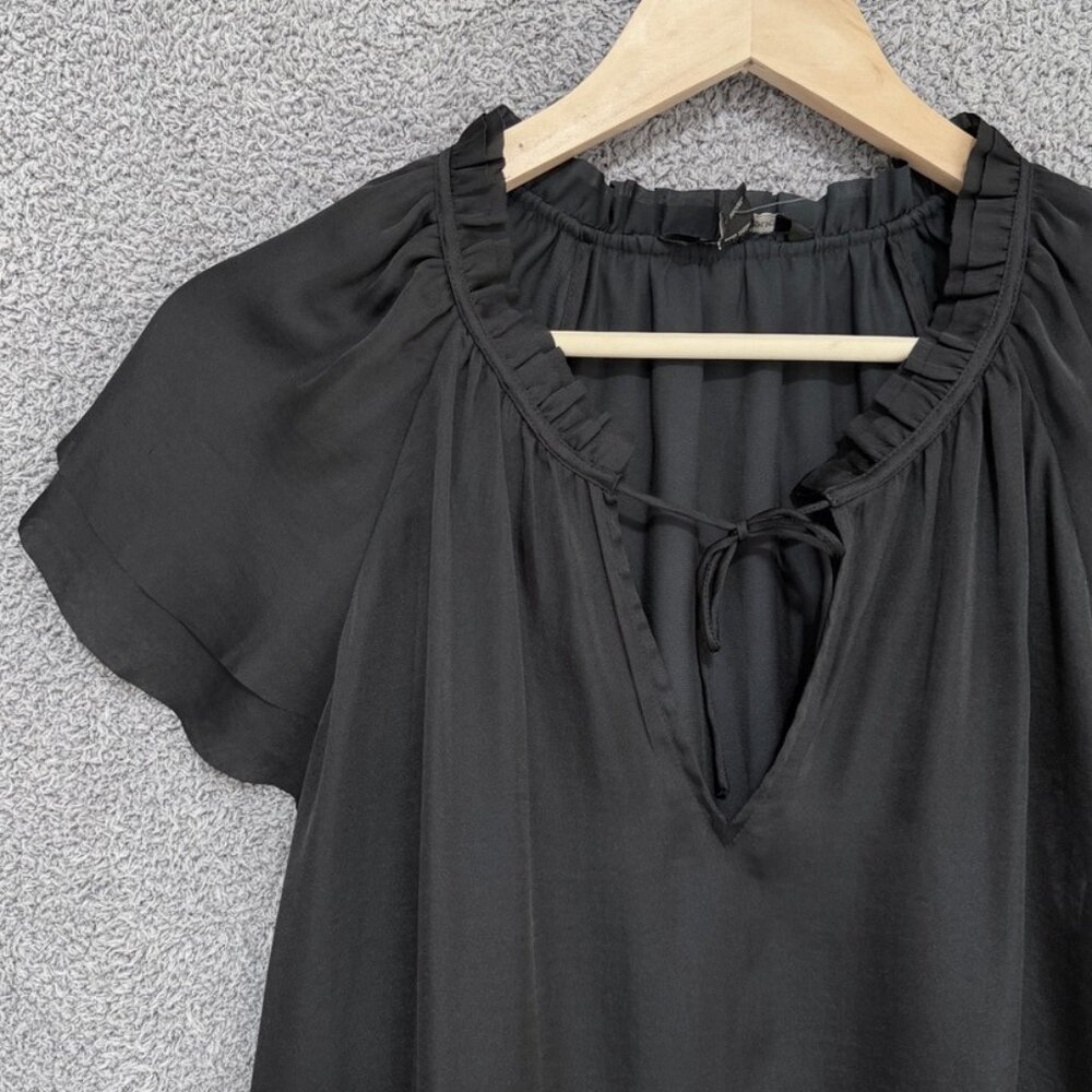 Banana Republic lightweight silky satin ruffle neck flutter sleeve top